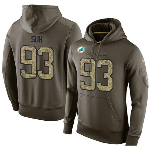NFL Men's Nike Miami Dolphins #93 Ndamukong Suh Stitched Green Olive Salute To Service KO Performance Hoodie